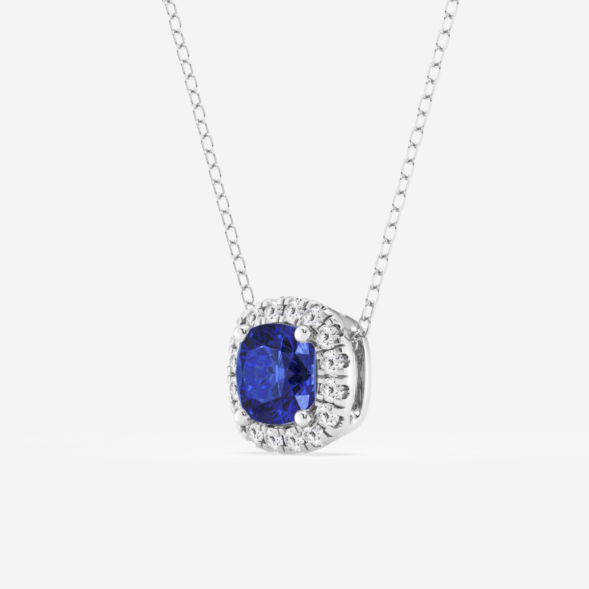 Additional Image 1 for  5.7x5.5 mm Cushion Cut Created Sapphire and 1/5 ctw Round Lab Grown Diamond Halo Pendant with Adjustable Chain