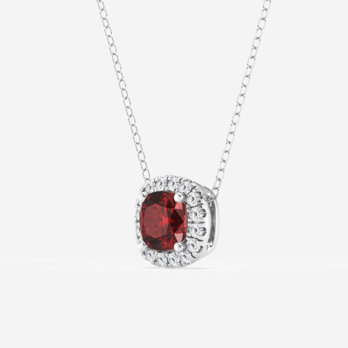 Additional Image 1 for  5.7x5.5 mm Cushion Cut Created Ruby and 1/5 ctw Round Lab Grown Diamond Halo Pendant with Adjustable Chain