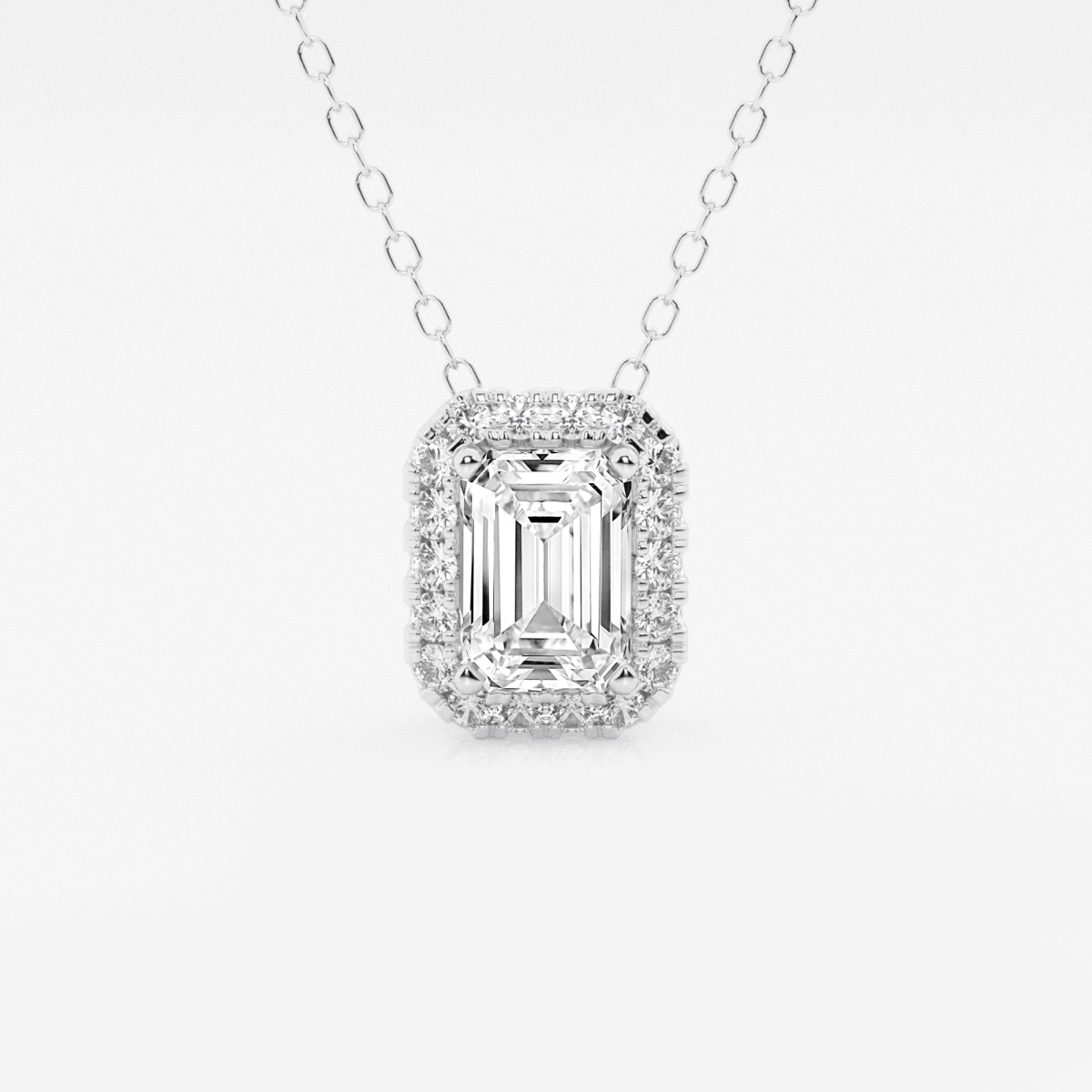 1 1/5 ctw Emerald Lab Grown Diamond Halo Pendant with Adjustable Chain