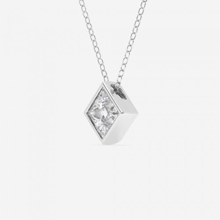 Additional Image 1 for  1 ctw Princess Lab Grown Diamond Bezel Set Solitaire Pendant with Adjustable Chain