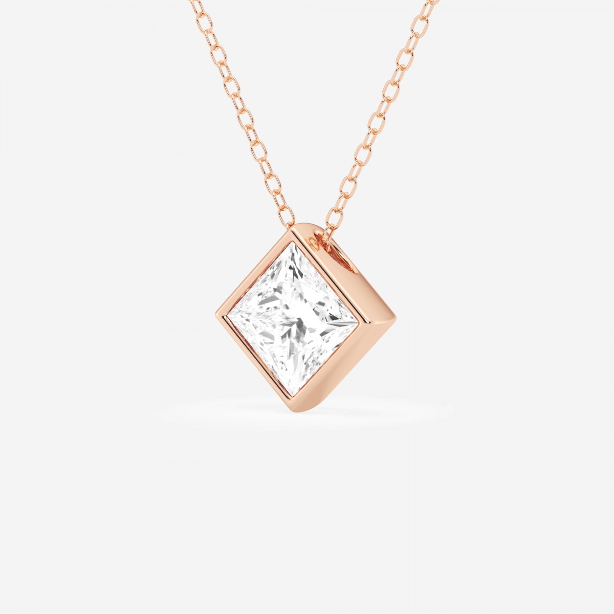 1 1/2 ctw Princess Lab Grown Diamond Bezel Set Solitaire Pendant with Adjustable Chain