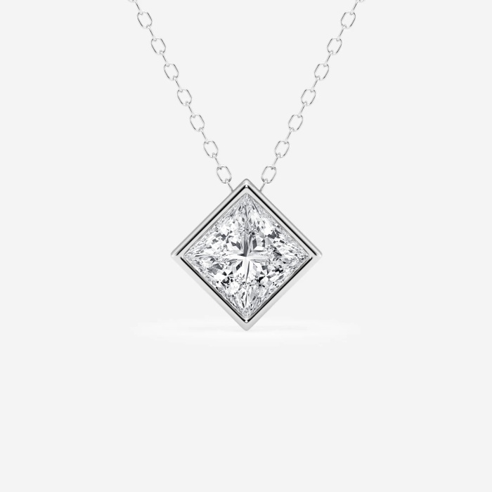 1 1/2 ctw Princess Lab Grown Diamond Bezel Set Solitaire Pendant with Adjustable Chain