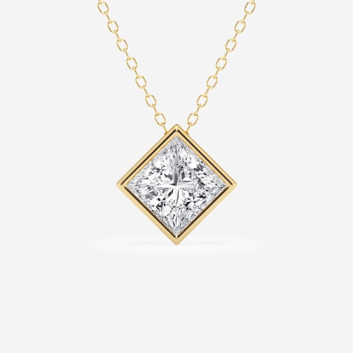 2 ctw Princess Lab Grown Diamond Bezel Set Solitaire Pendant with Adjustable Chain