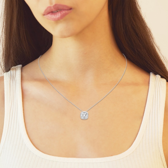 Additional Image 2 for  1 ctw Cushion Lab Grown Diamond Bezel Set Solitaire Pendant with Adjustable Chain