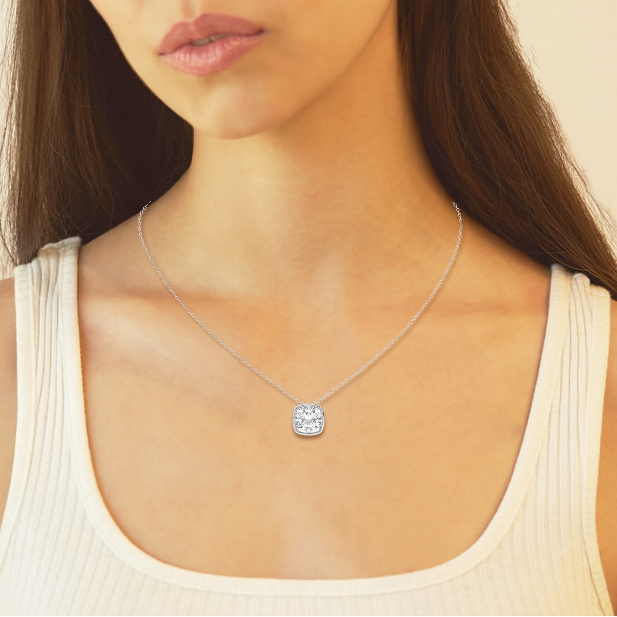 Additional Image 2 for  2 ctw Cushion Lab Grown Diamond Bezel Set Solitaire Pendant with Adjustable Chain