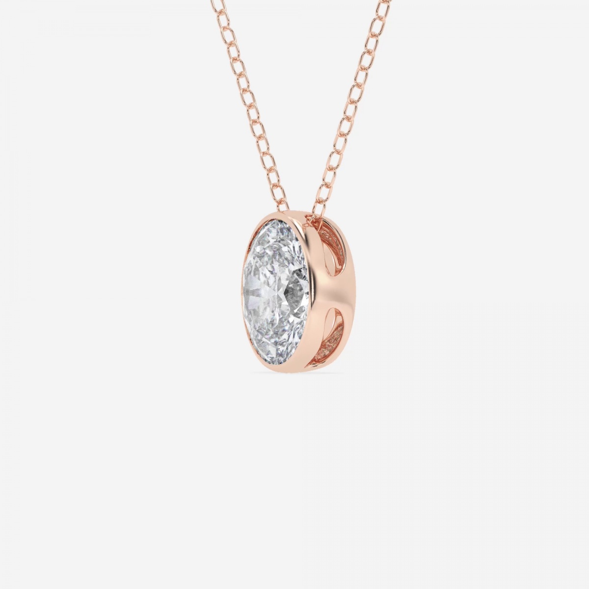 Additional Image 1 for  1 ctw Oval Lab Grown Diamond Bezel Set Solitaire Pendant with Adjustable Chain