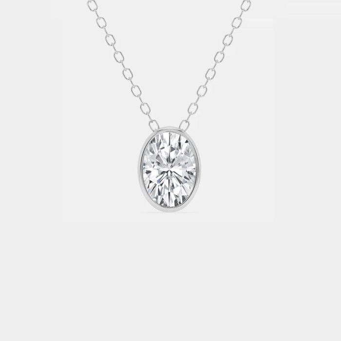 1 ctw Oval Lab Grown Diamond East West Bezel Set Solitaire Pendant with Adjustable Chain