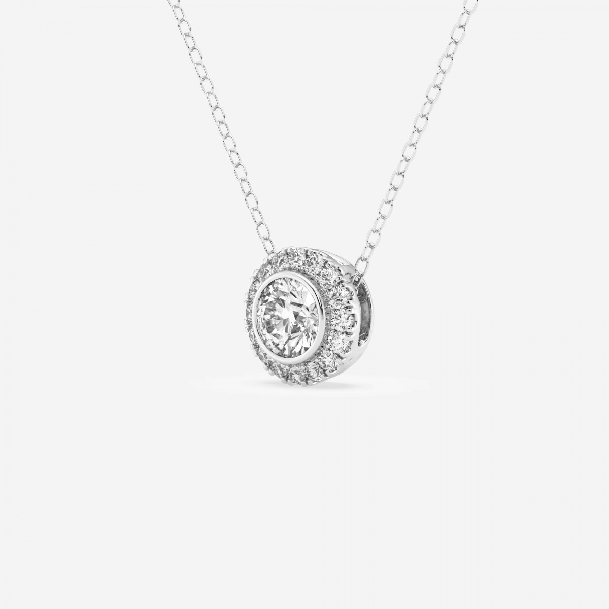 Additional Image 1 for  5/8 ctw Round Lab Grown Diamond Bezel Set Halo Pendant with Adjustable Chain