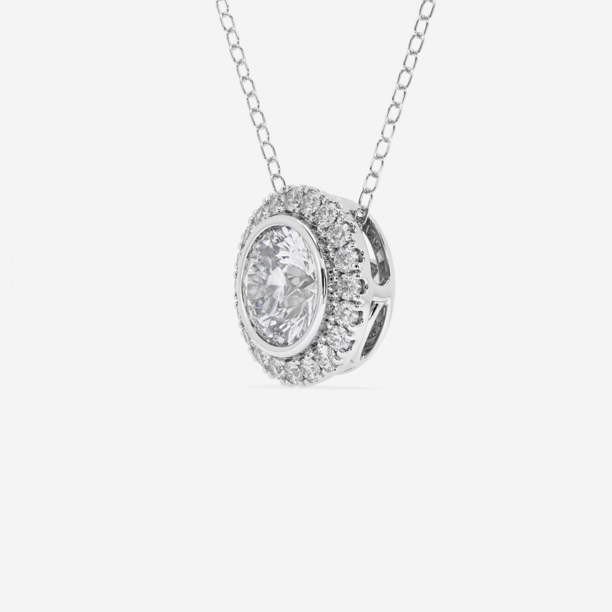 Additional Image 1 for  1 1/5 ctw Round Lab Grown Diamond Bezel Set Halo Pendant with Adjustable Chain