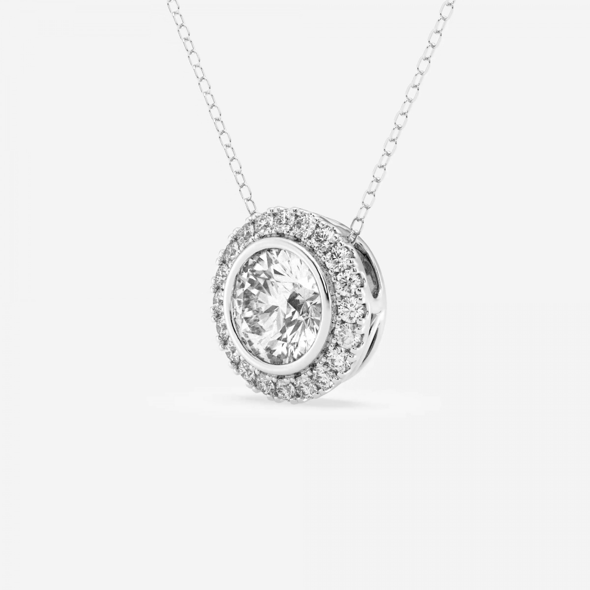 Additional Image 1 for  2 1/4 ctw Round Lab Grown Diamond Bezel Set Halo Pendant with Adjustable Chain
