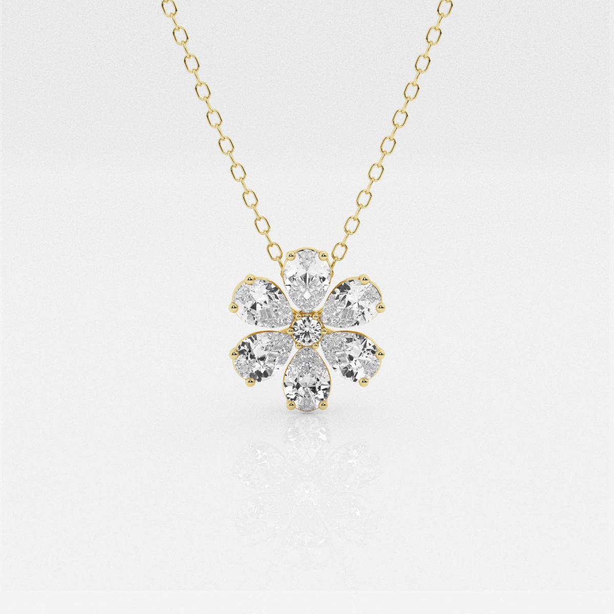 Badgley Mischka 7/8 ctw Pear and Round Lab Grown Diamond Flower Fashion Pendant with Adjustable Chain