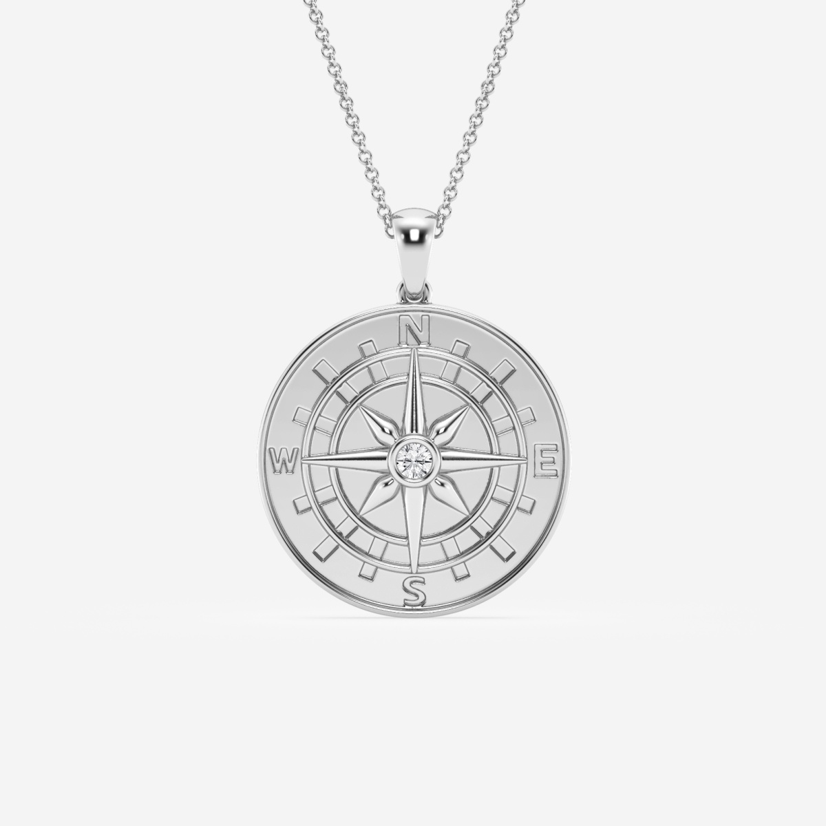 1/10 ctw Round Lab Grown Diamond Compass Fashion Pendant 14K White Gold, F, VS2