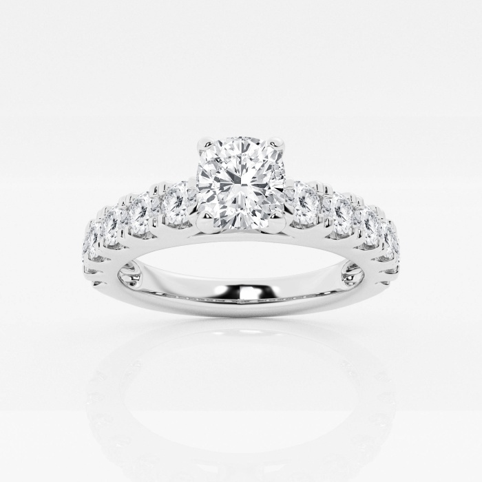 4 ctw Cushion Lab Grown Diamond Split Prong Engagement Ring with Large Halo 14K White Gold FG, VS2+