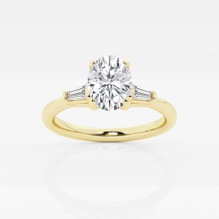 1 1/8 ctw Oval Lab Grown Diamond Engagement Ring with Tapered Baguette Side  Accents