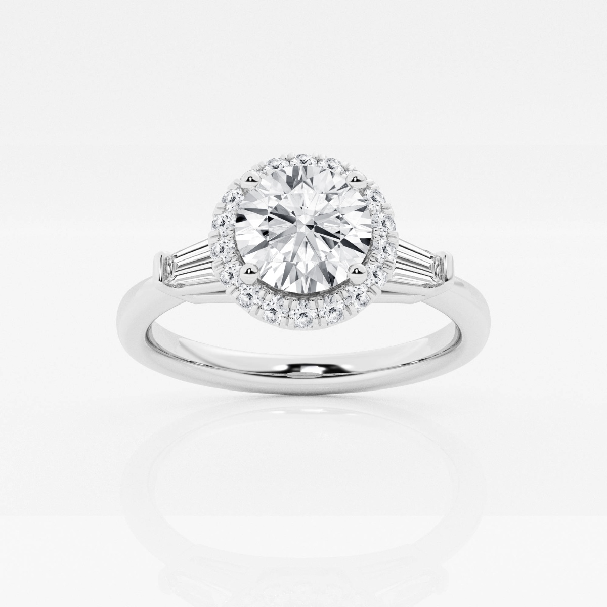 1 ctw Round Lab Grown Diamond Tapered Baguette Halo Engagement Ring