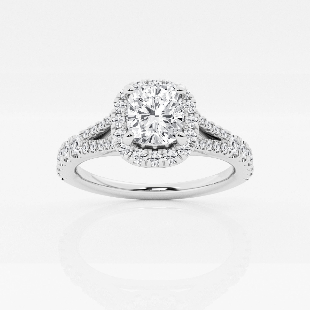 1 1/5 ctw Cushion Lab Grown Diamond Split Shank Halo Engagement Ring