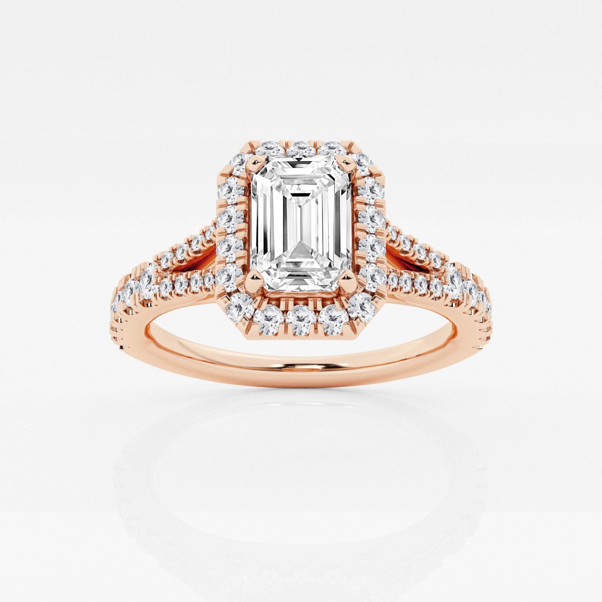1 1/5 ctw Emerald Lab Grown Diamond Split Shank Halo Engagement Ring ...