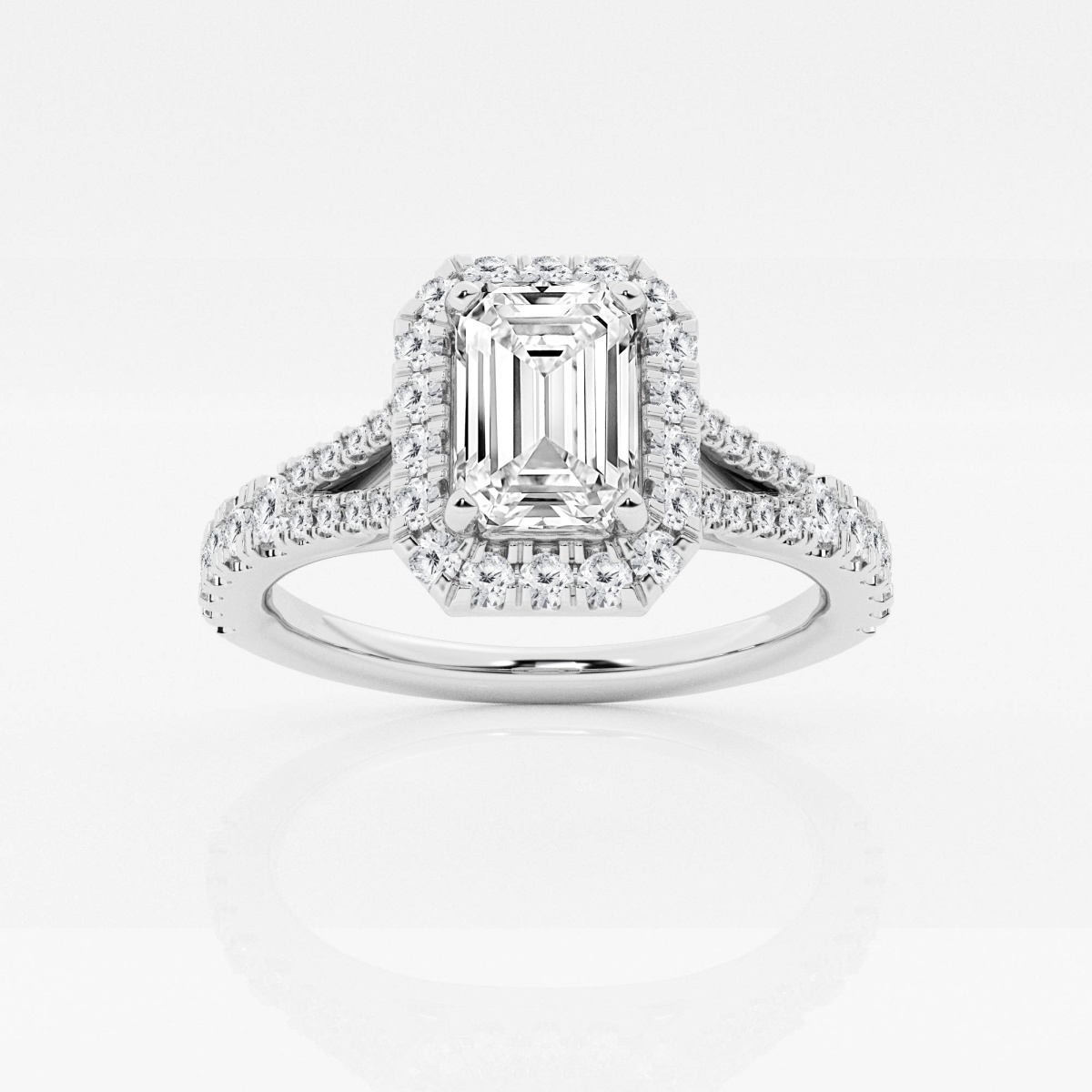 1 1/5 ctw Emerald Lab Grown Diamond Split Shank Halo Engagement Ring