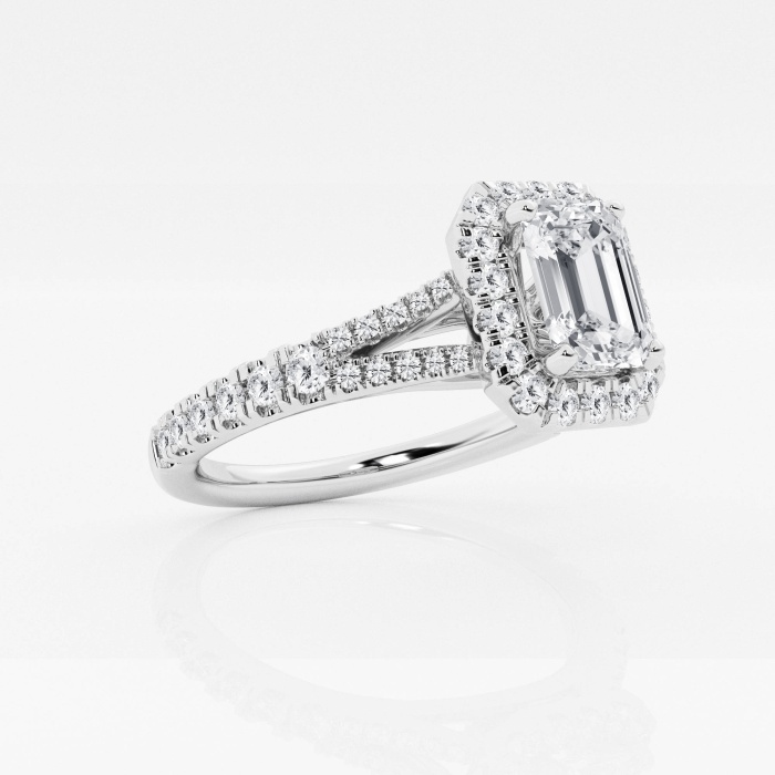 1 1/2 ctw Emerald Lab Grown Diamond Split Shank Halo Engagement Ring