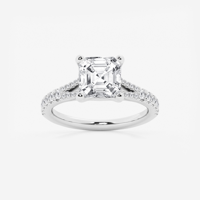 Split Shank Asscher Side Stone Engagement Ring
