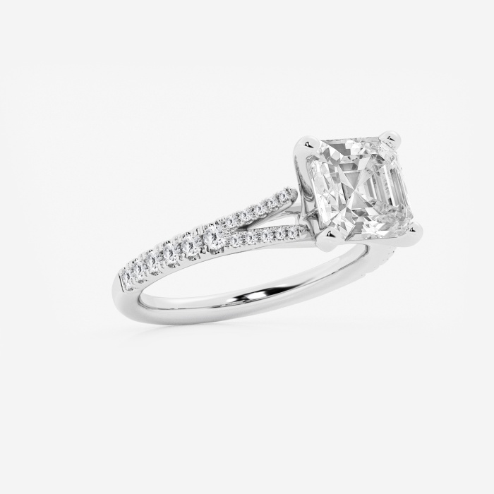 Split Shank Asscher Side Stone Engagement Ring