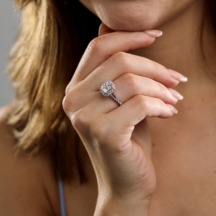 Split Shank Princess Halo Engagement Ring