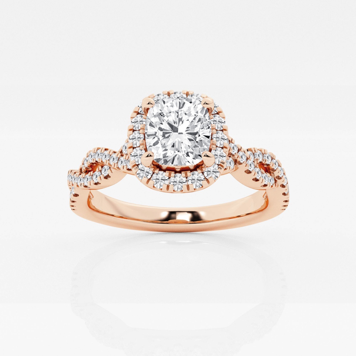 1 1/8 ctw Cushion Lab Grown Diamond Double Twist Halo Engagement Ring