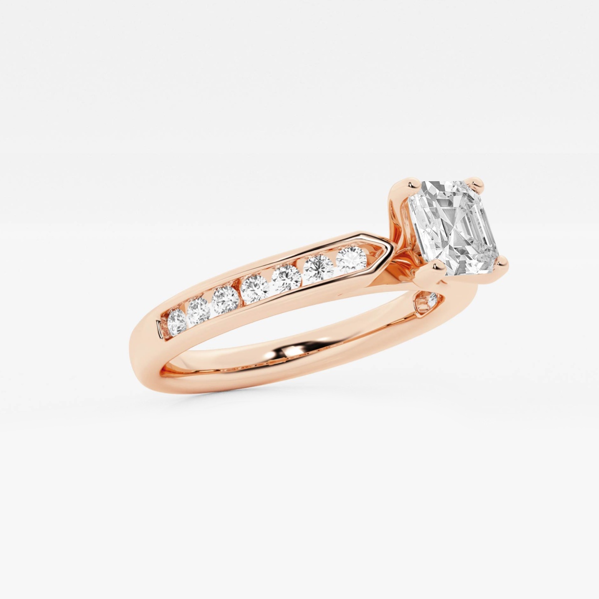 1 1 4 ctw Asscher Lab Grown Diamond Engagement Ring with Channel Set Side Accents 14K Rose Gold FG VS2