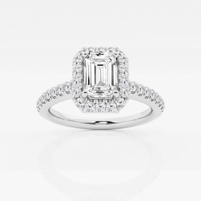 1 3/8 ctw Emerald Lab Grown Diamond V-Prong Halo Engagement Ring