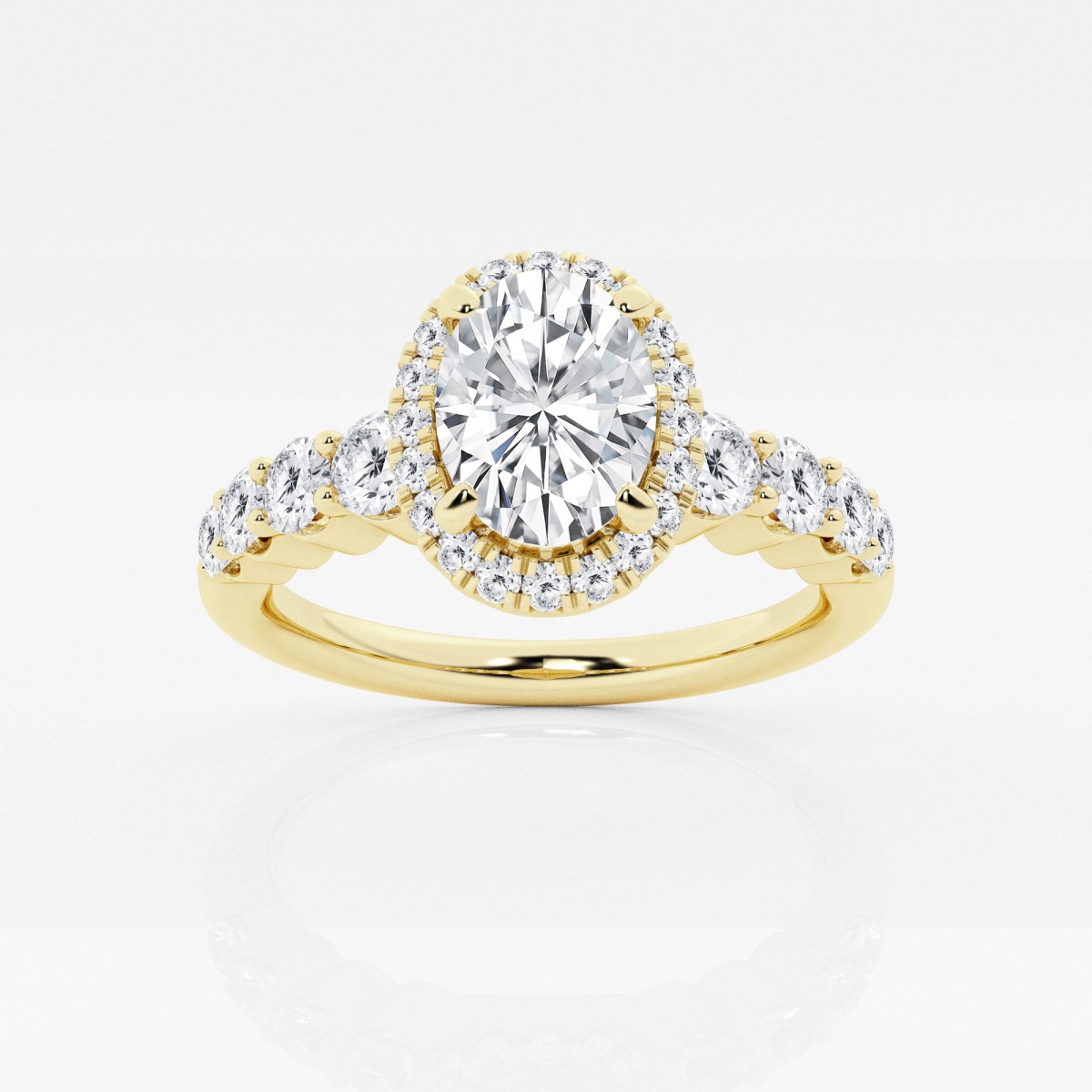 2 ctw Round Lab Grown Diamond Graduated Engagement Ring 14K Yellow Gold FG, VS2+
