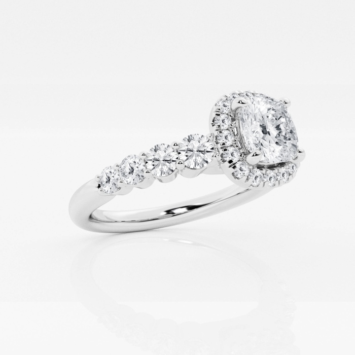 1 2/3 ctw Cushion Lab Grown Diamond Graduated Halo Engagement Ring