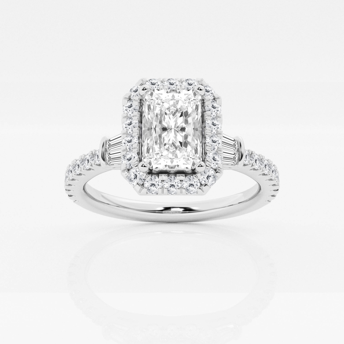 1 5/8 ctw Radiant Lab Grown Diamond Double Baguette Halo Engagement Ring -  Grownbrilliance