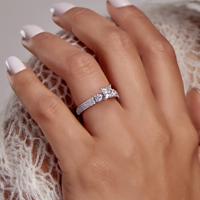 Princess Engagement Ring with Double Row Side Accents