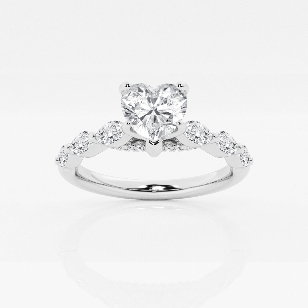 1 2/5 ctw Heart Lab Grown Diamond Engagement Ring with Floating Marquise Side Accents