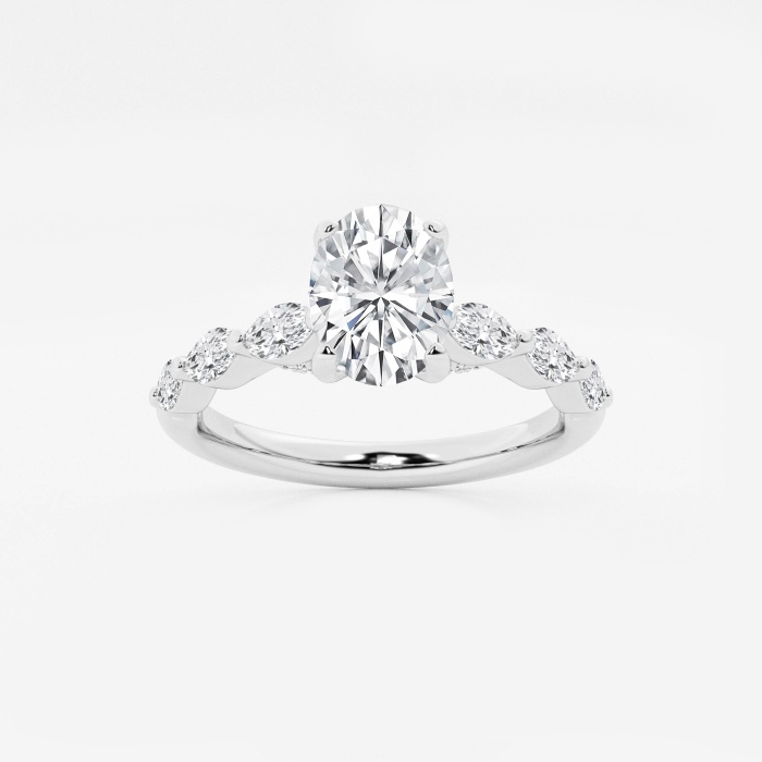 Floating Marquise Oval Side Stone Engagement Ring