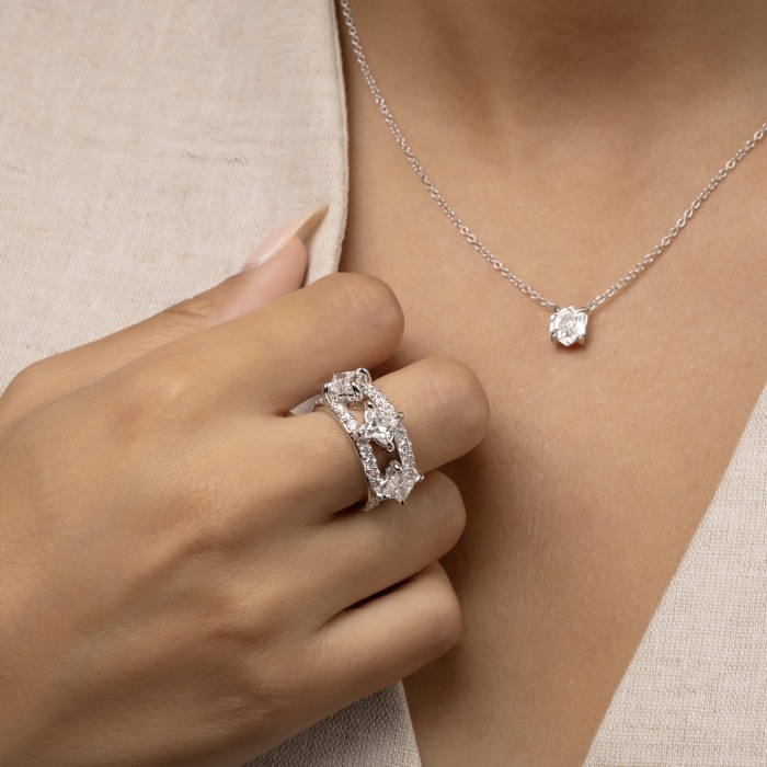 Muse - Three Stone Floral Cut Diamond Ring