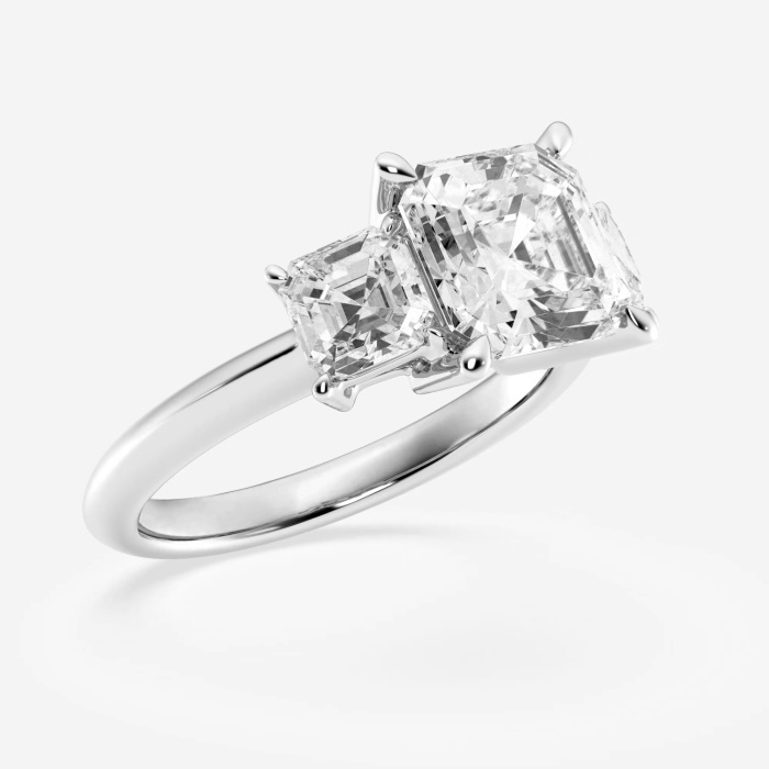 4 ctw Asscher Lab Grown Diamond  Three Stone Ring