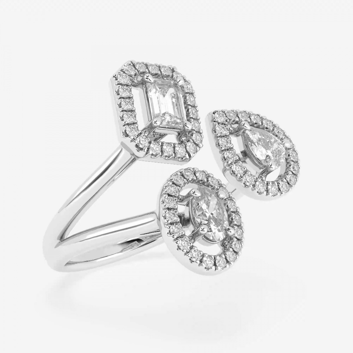 3/4 ctw Emerald, Pear, Oval Lab Grown Diamond Multi-Shape Halo Fashion Ring