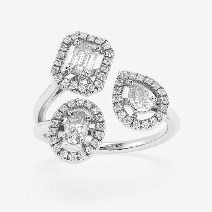 3/4 ctw Emerald, Pear, Oval Lab Grown Diamond Multi-Shape Halo Fashion Ring