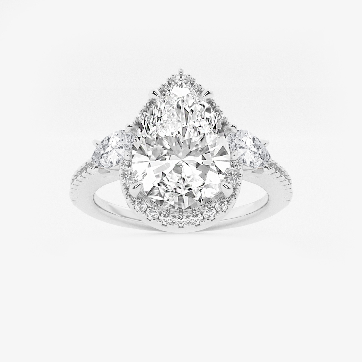 Pear Shaped Diamond Ring, Pear Lab Grown Diamond Halo Engagement Ring