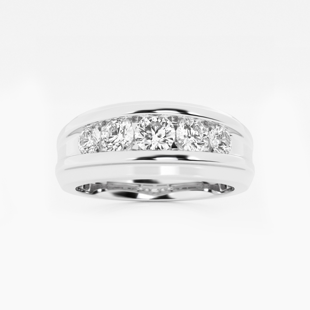 1 ctw Round Lab Grown Diamond Mens Channel Set Wedding Band 14K White Gold, F, VS2