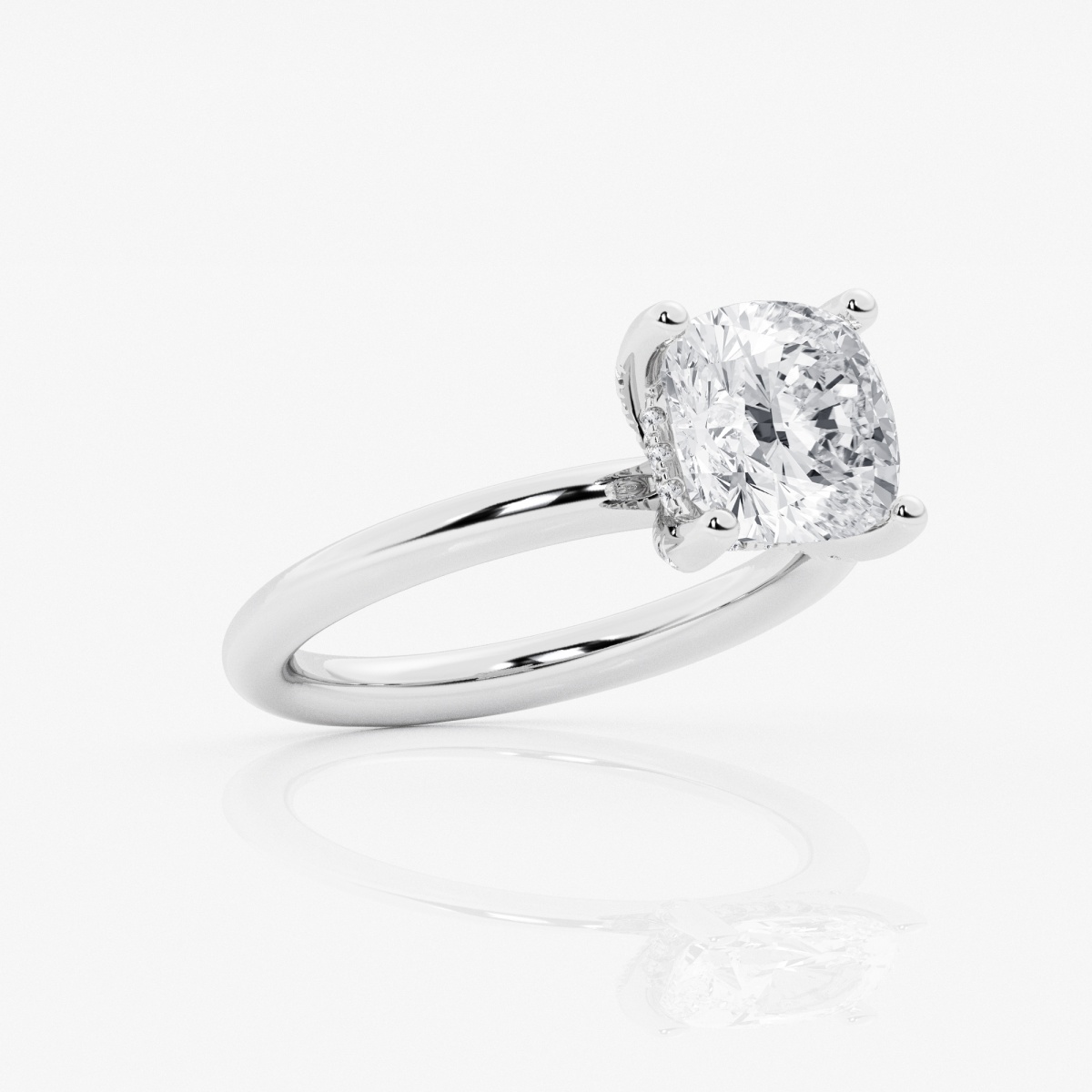 3.50 Carat Cushion Lab Created Diamond Engagement Ring with Hidden Halo 8 / White Gold