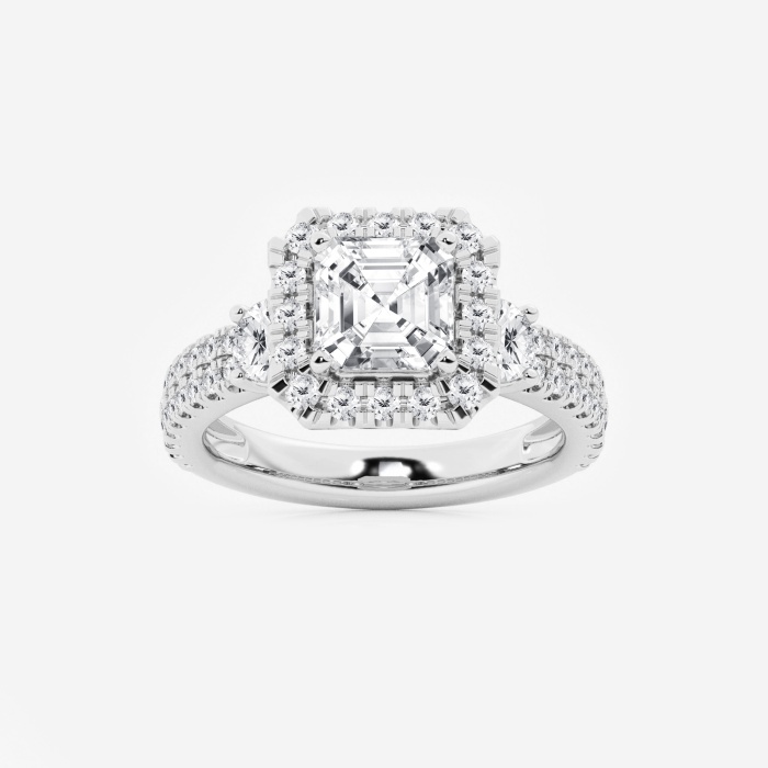 Double Row Side Stones Asscher Halo Engagement Ring