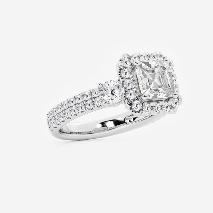 Double Row Side Stones Asscher Halo Engagement Ring
