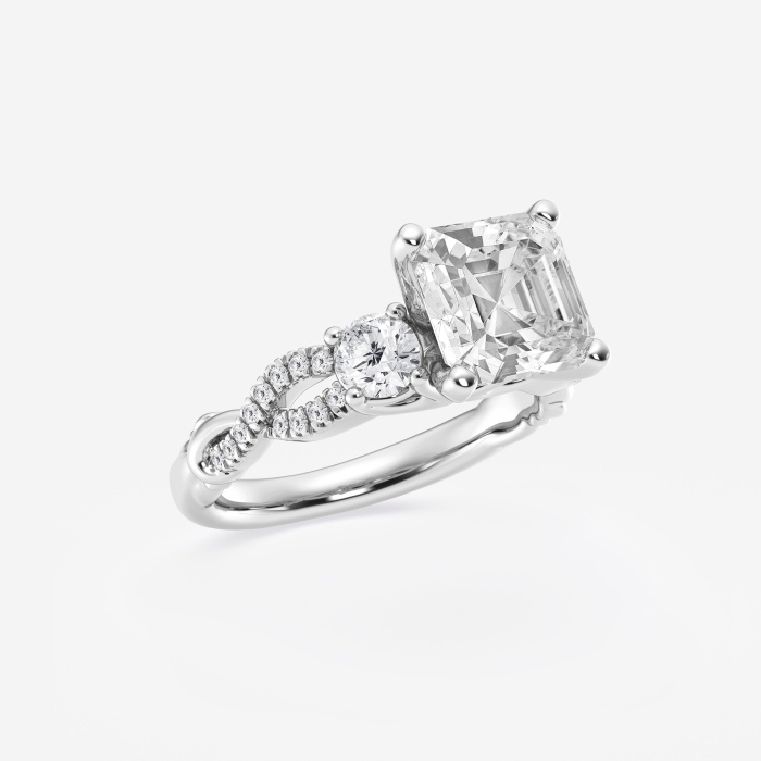 Swirl Asscher Side Stone Engagement Ring