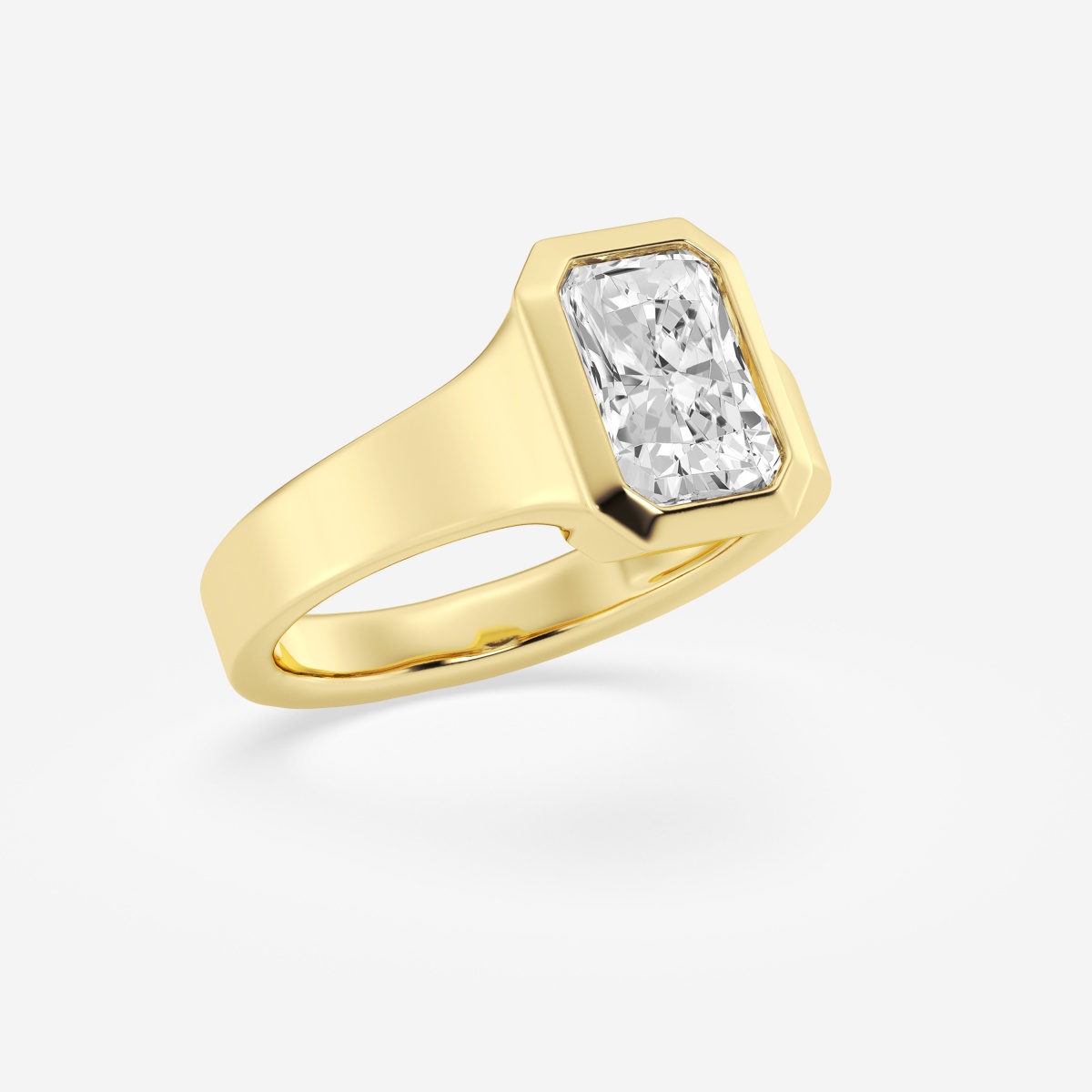 Wide yellow gold sale band with solitaire diamond