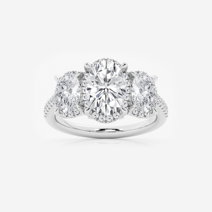 Shadow Halo Oval Three Stone Engagement Ring