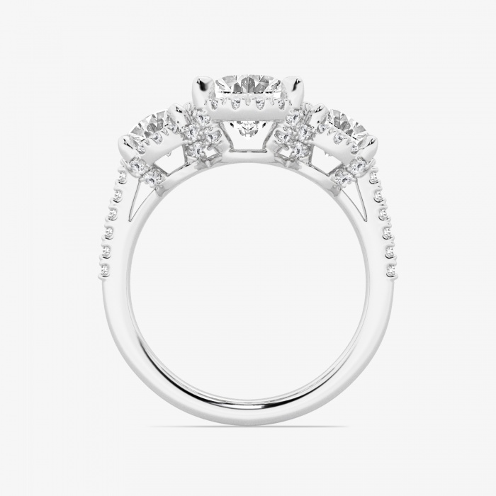 anillo de compromiso de tres piedras con halo de sombra de diamantes cultivados en laboratorio ovalados de 3 7/8 ctw