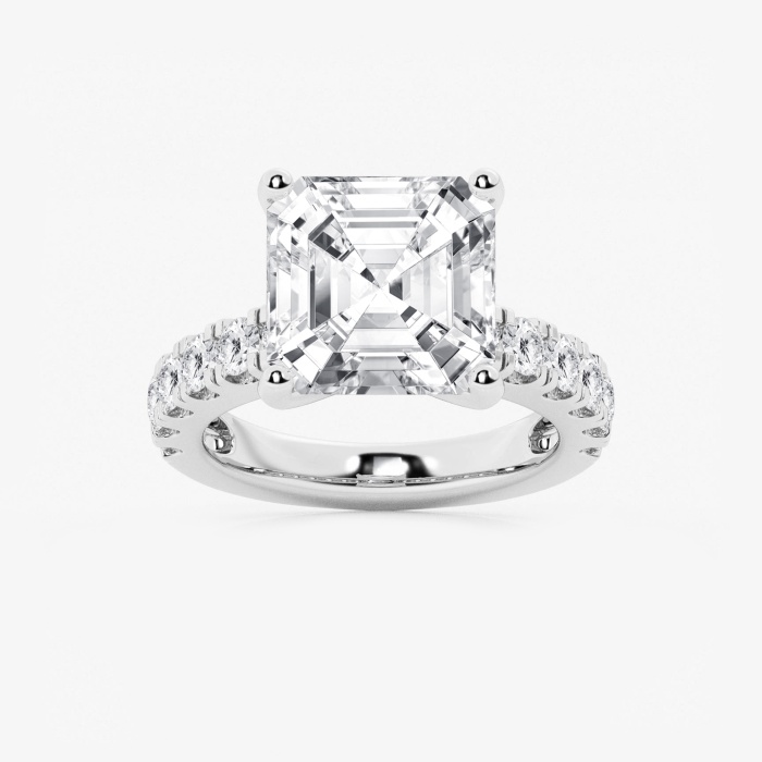 Asscher Split Prong Side Stone Engagement Ring