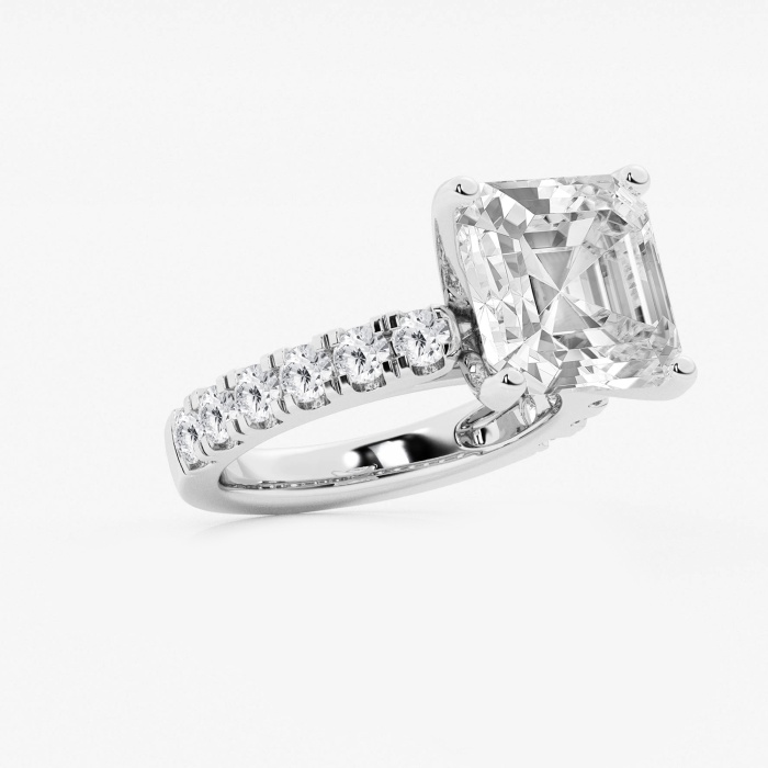Asscher Split Prong Side Stone Engagement Ring